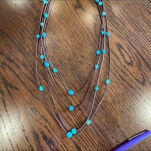 Leather five tier Necklace with turquoise beads
